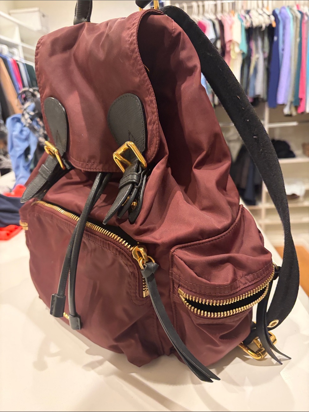 Burberry Deep Wine Nylon Backpack with Black Trim - Picture 3 of 5
